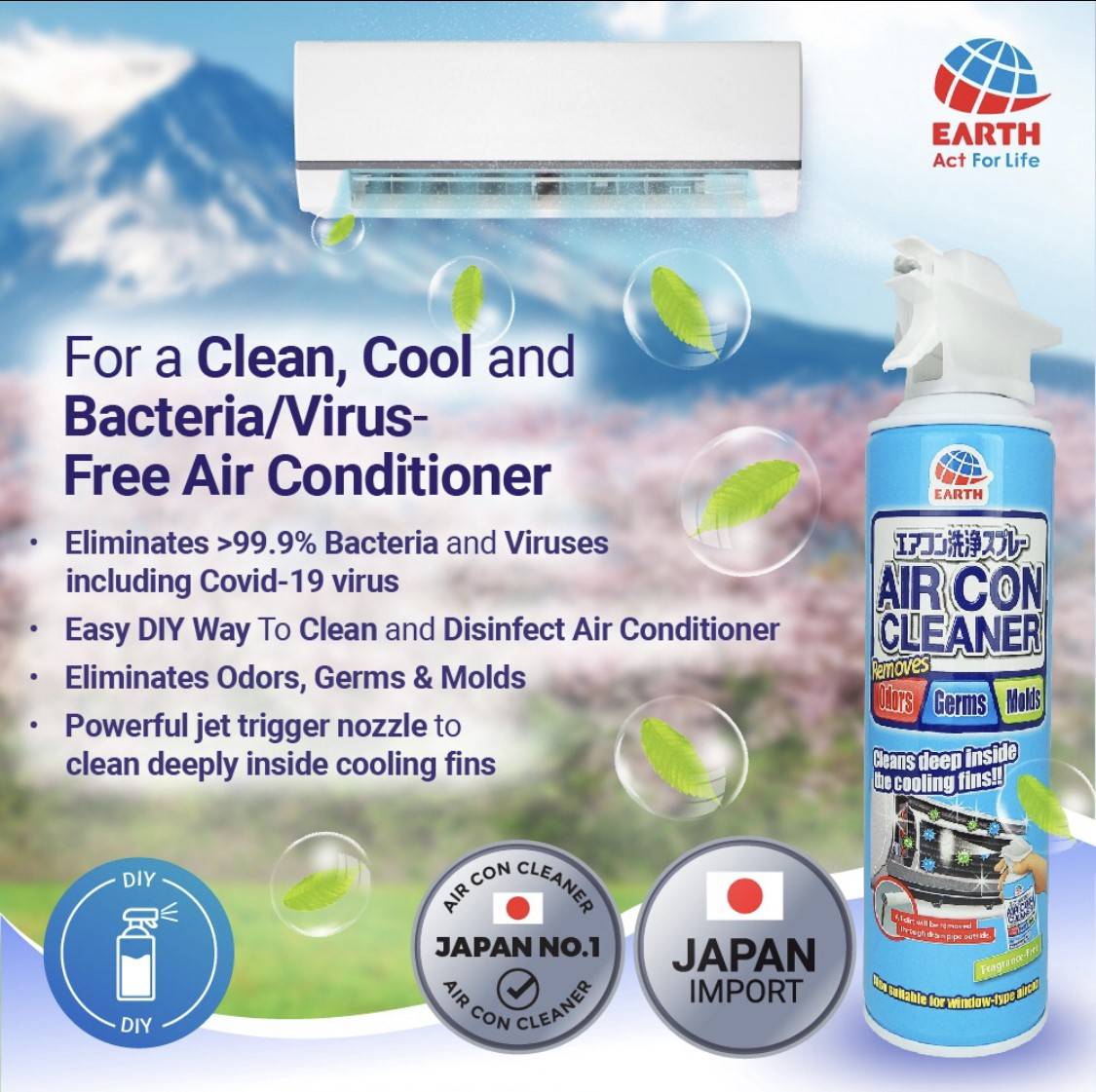 Earth Air Con Cleaner (Fragrance Free) 420ml [1010]